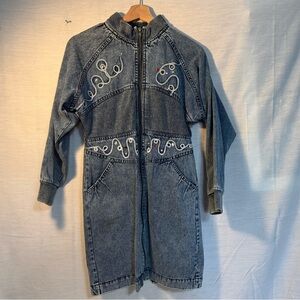 Vintage Milky Way Denim Zip Jacket Dress Rhinestone Embroidery